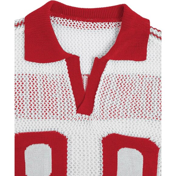 Plus Size Jersey Shirt Lightweight Knit Pullover Sheer V Neck Collared Tops - Picture 3 of 7